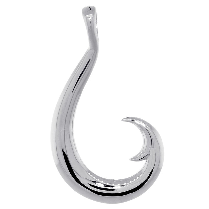 Mens or Ladies 45mm Smooth Fish Hook Charm in Sterling Silver