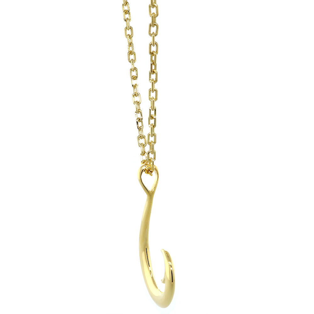 45mm Smooth Fish Hook Charm and 20 Inch Cable Chain in 18k Yellow Gold