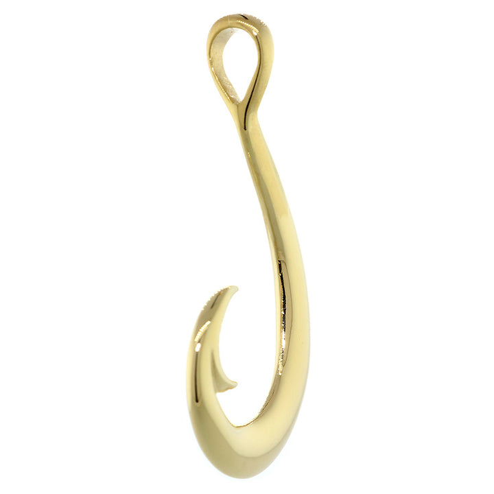 Mens or Ladies 45mm Smooth Fish Hook Charm in 14k Yellow Gold