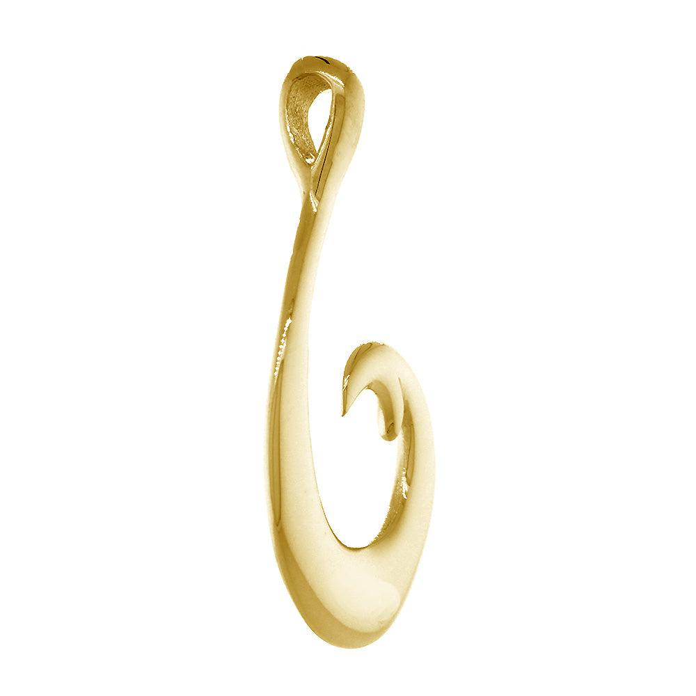 Mens or Ladies 35mm Smooth Fish Hook Charm in 14k Yellow Gold