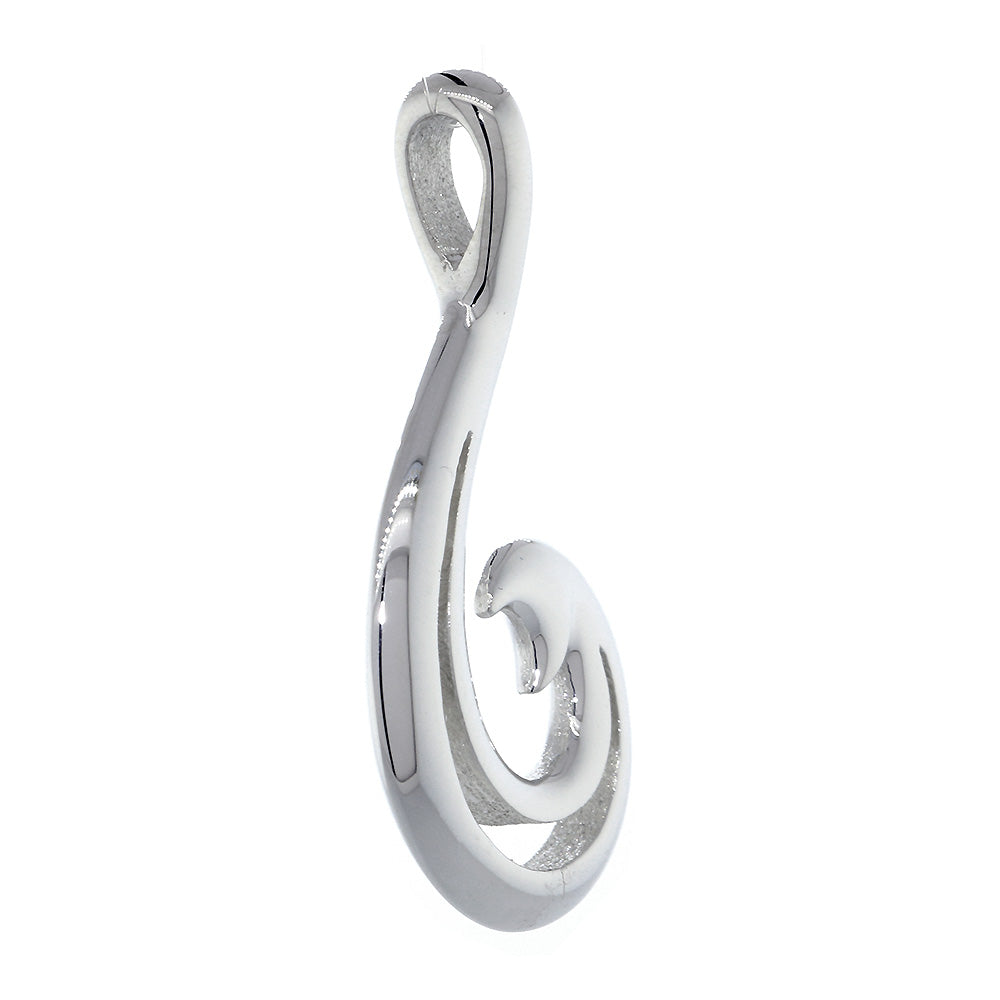 Mens or Ladies 35mm Open Smooth Fish Hook Charm in Sterling Silver