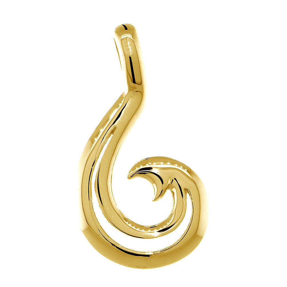 Mens or Ladies 35mm Open Smooth Fish Hook Charm in 14k Yellow Gold