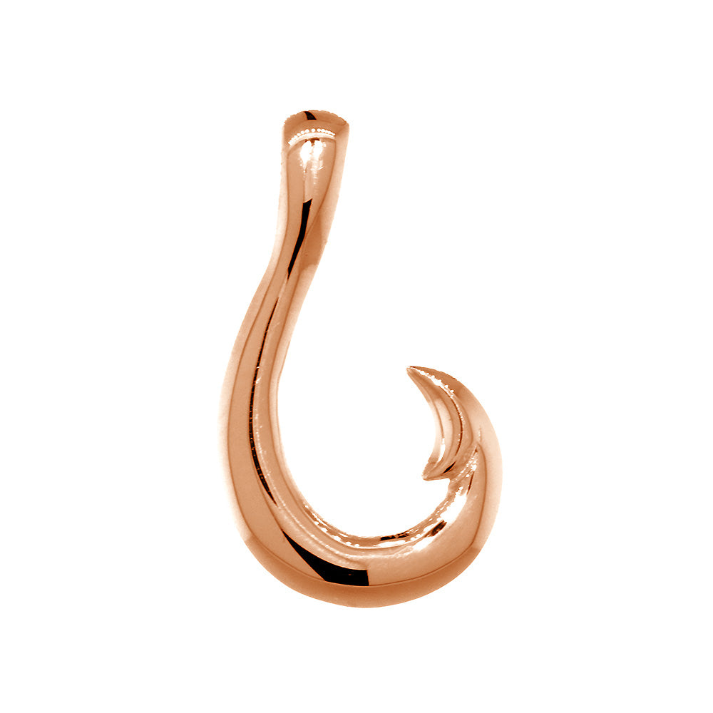 Mens or Ladies 24mm Smooth Fish Hook Charm in 14k Pink, Rose Gold