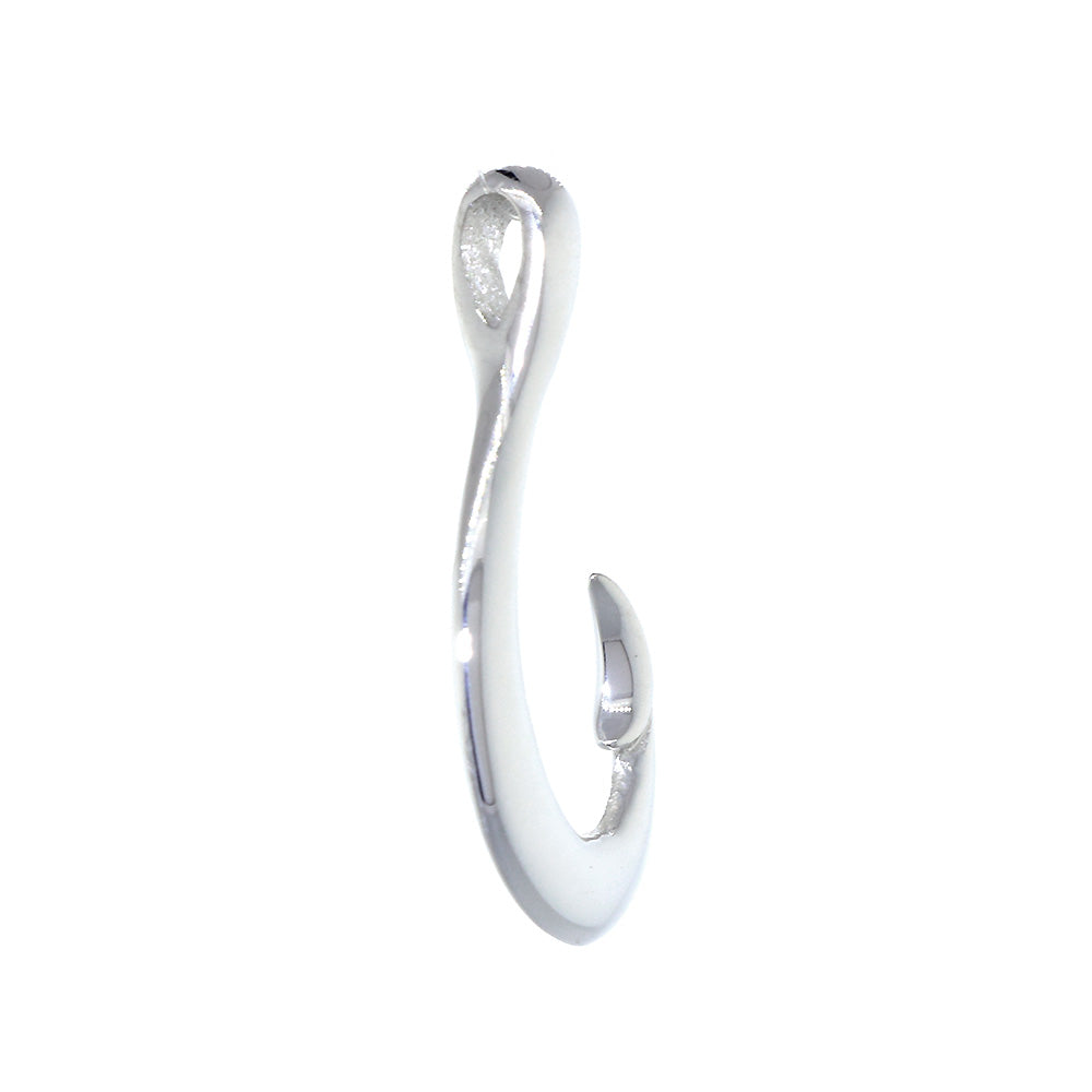 Mens or Ladies 24mm Smooth Fish Hook Charm in Sterling Silver