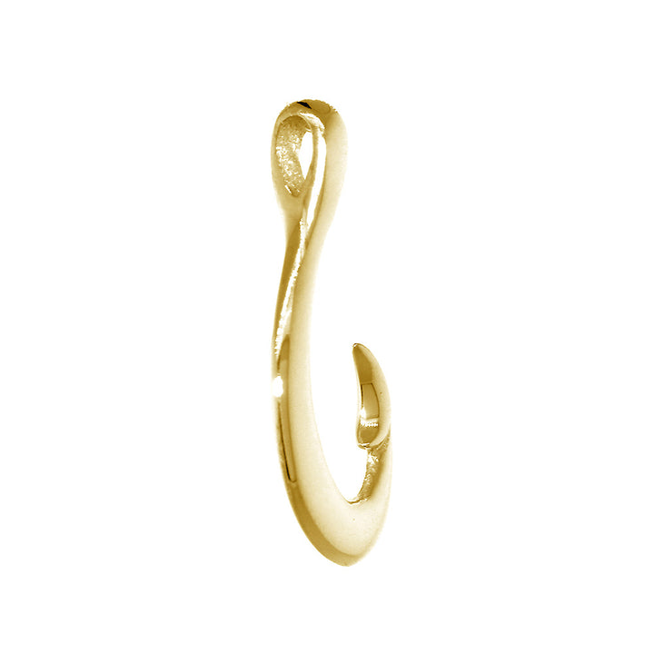 Mens or Ladies 24mm Smooth Fish Hook Charm in 14k Yellow Gold
