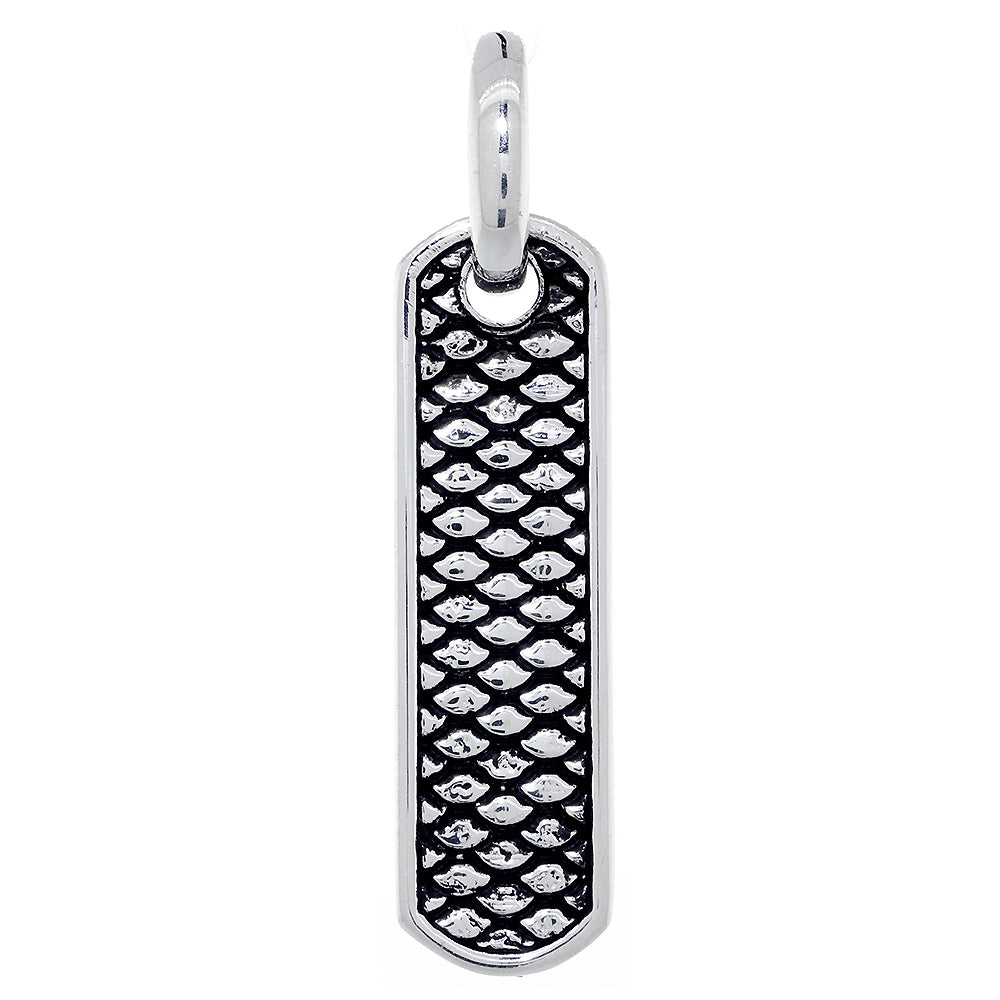 34mm Slim Tag Charm with Python Texture on Both Sides in Sterling Silver
