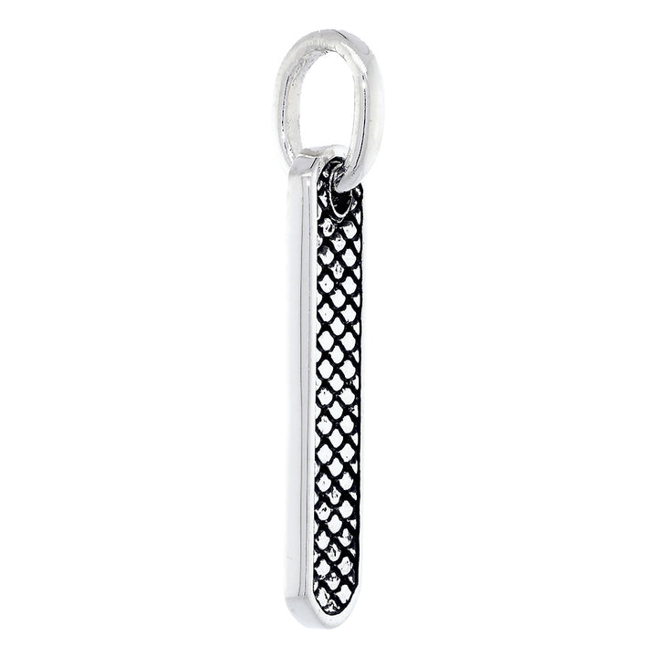 34mm Slim Tag Charm with Python Texture on Both Sides in Sterling Silver