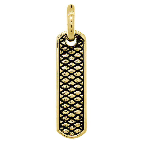 34mm Slim Tag Charm with Python Texture on Both Sides in 14k Yellow Gold