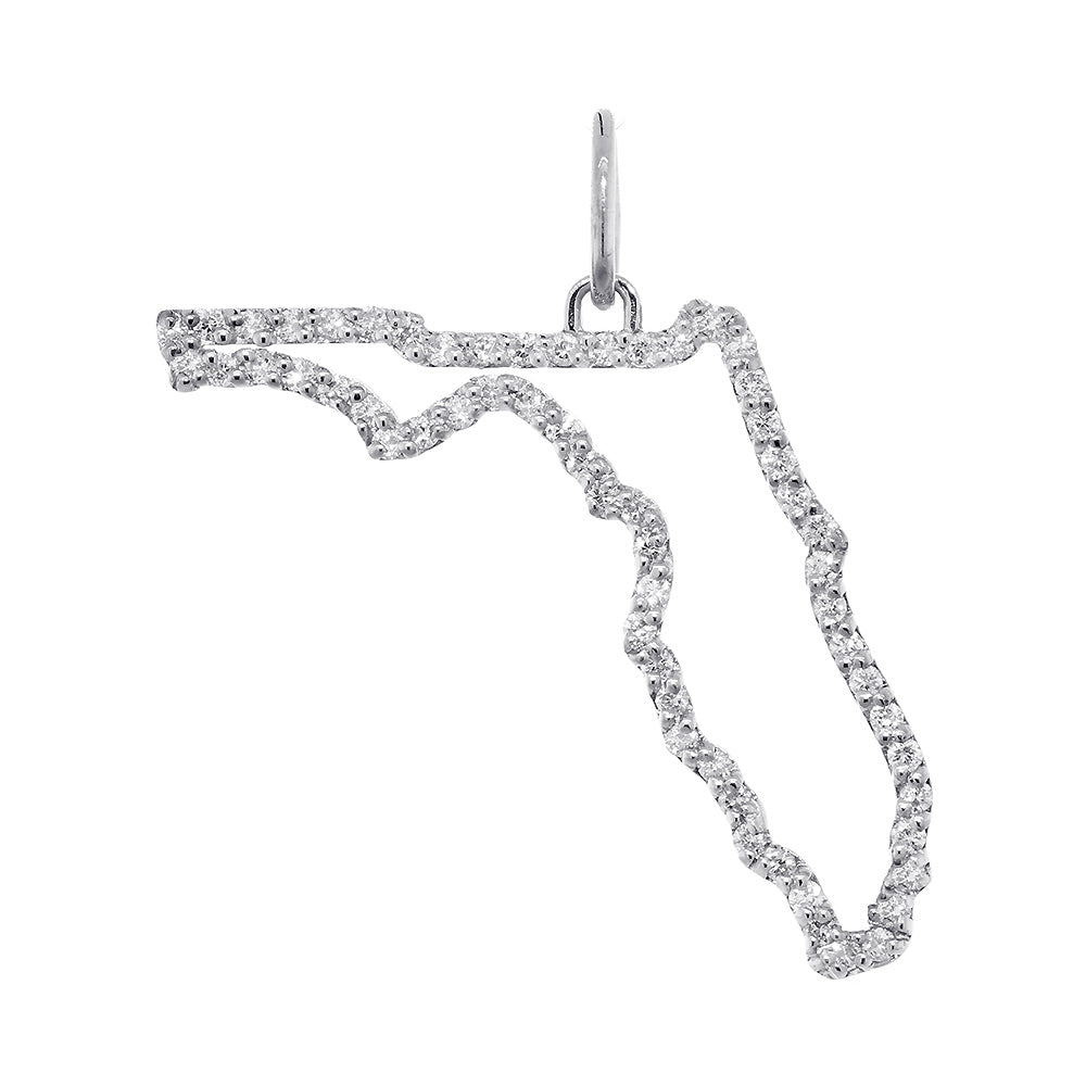 26mm Diamond Open State of Florida Pendant, 0.55CT in 14k White Gold