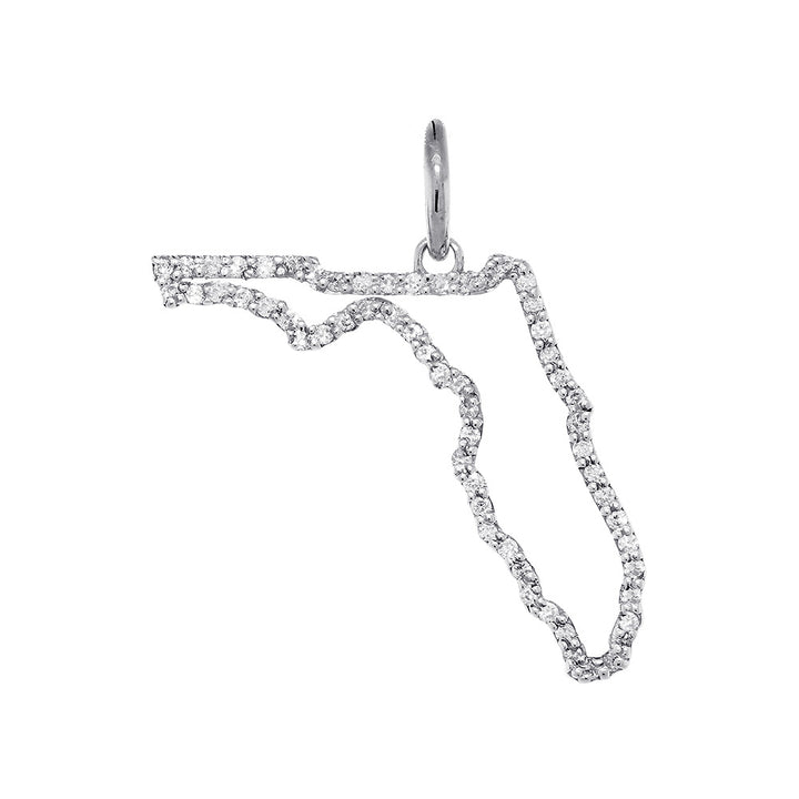 22mm Diamond Open State of Florida Pendant, 0.38CT in 14k White Gold