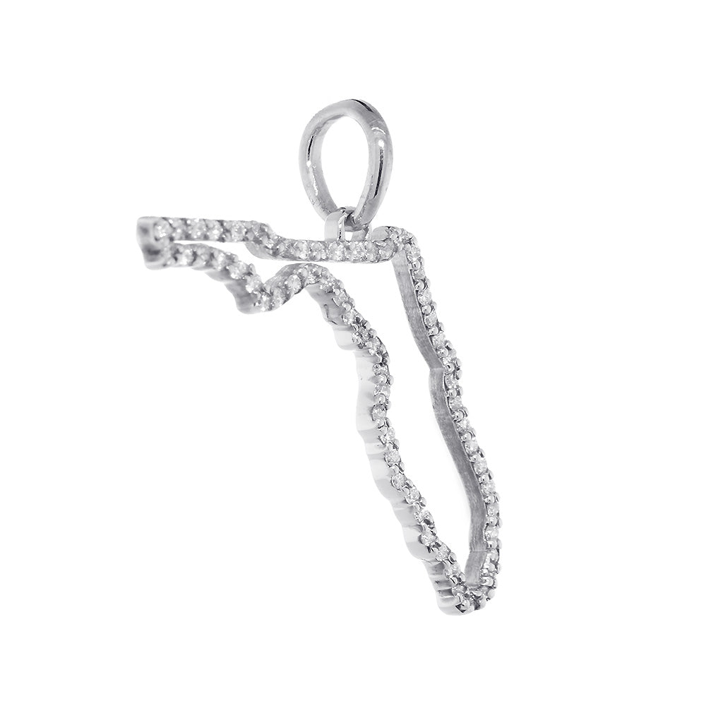 22mm Diamond Open State of Florida Pendant, 0.38CT in 14k White Gold