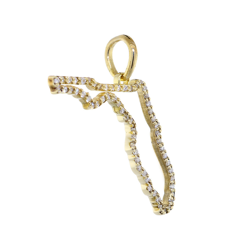 22mm Diamond Open State of Florida Pendant, 0.38CT in 14k Yellow Gold