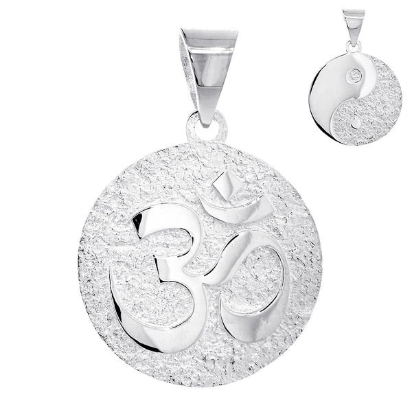 26mm Om, Ohm, Aum and Yin Yang Symbols Charm in Sterling Silver