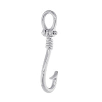 24mm Fishermans Barbed Hook and Knot Fishing Charm in Sterling Silver