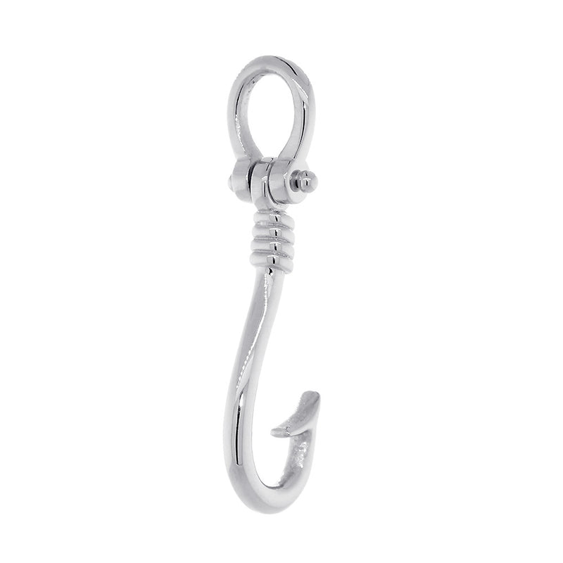 24mm Fishermans Barbed Hook and Knot Fishing Charm in 14k White