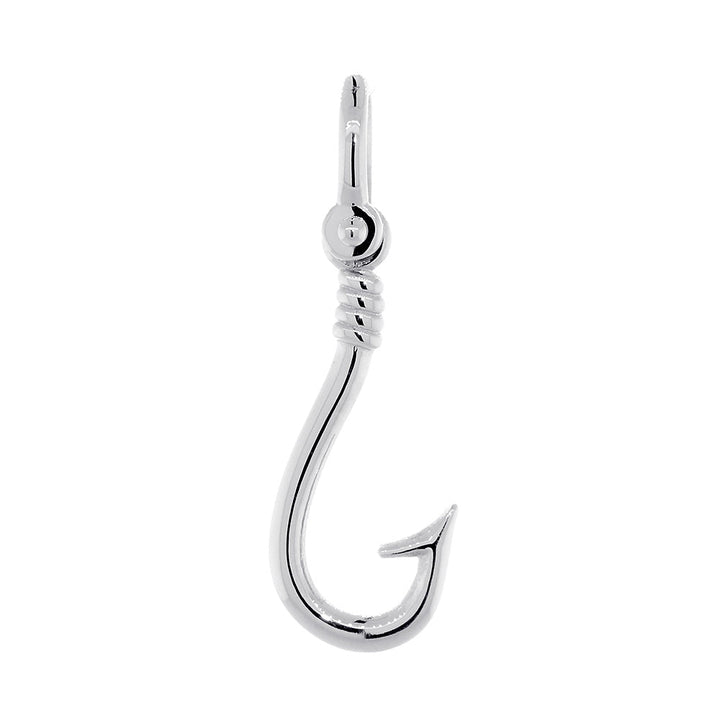 24mm Fishermans Barbed Hook and Knot Fishing Charm in Sterling Silver