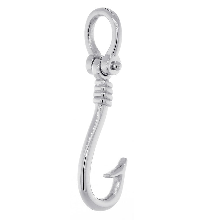 31mm Fishermans Barbed Hook and Knot Fishing Charm in 14k White Gold