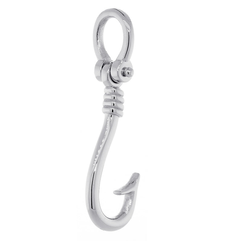 31mm Fishermans Barbed Hook and Knot Fishing Charm in Sterling Silver