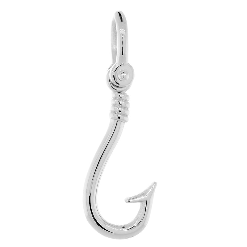 31mm Fishermans Barbed Hook and Knot Fishing Charm in 14k White Gold