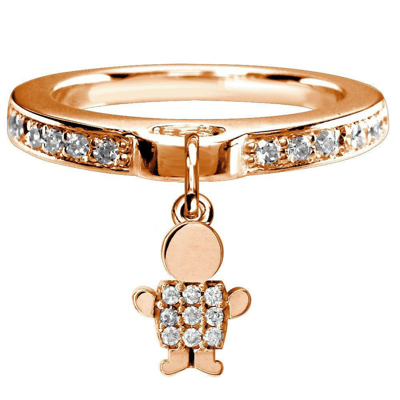 Mini Diamond Sziro Boy Charm Ring in 14k Pink Gold