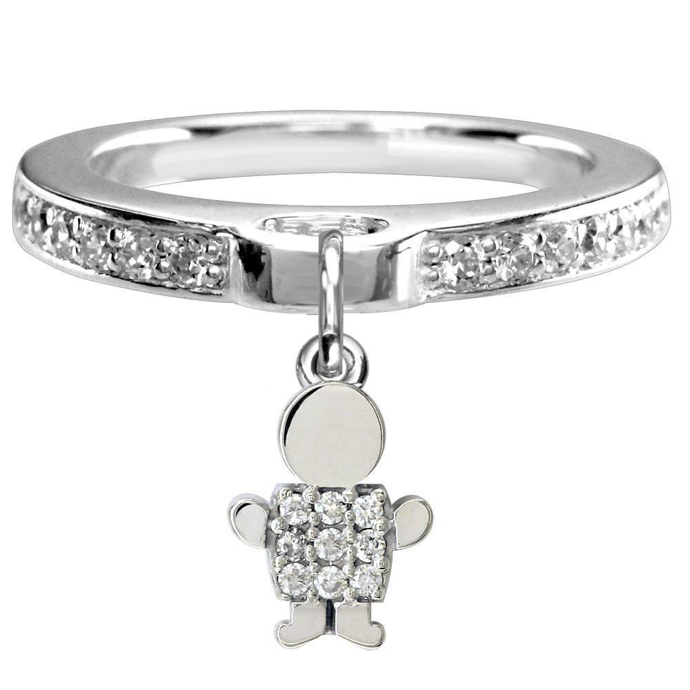 Mini Diamond Sziro Boy Charm Ring in 18k White Gold