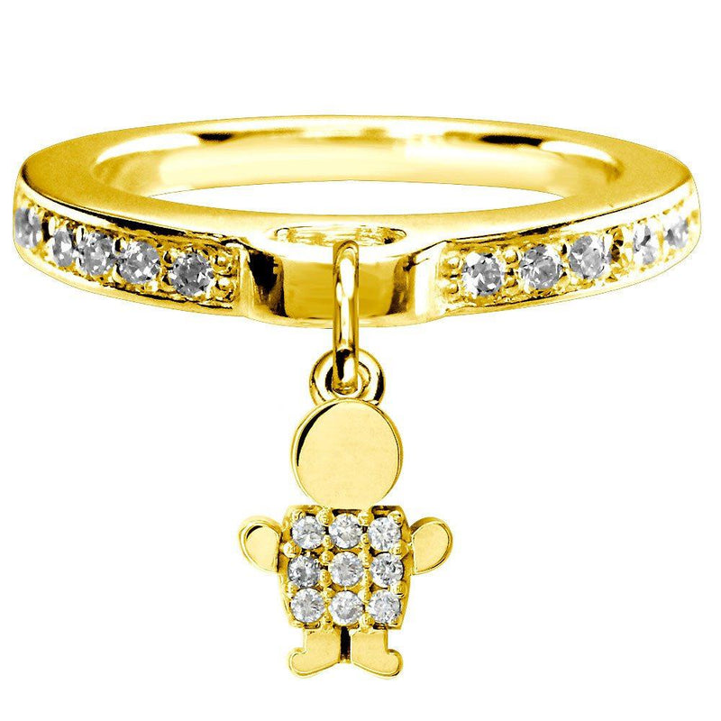 Mini Diamond Sziro Boy Charm Ring in 14k Yellow Gold