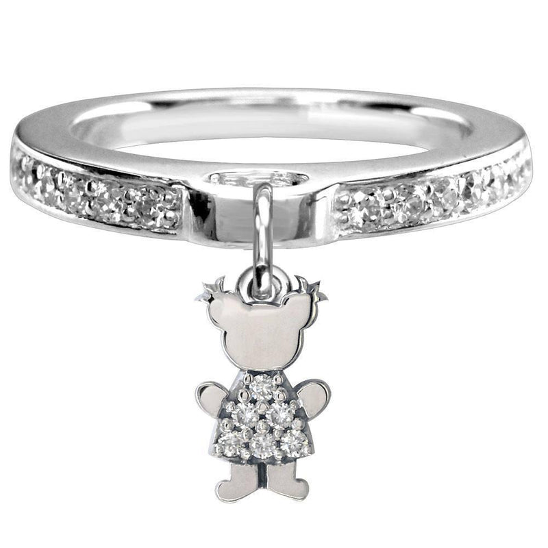 Mini Diamond Sziro Girl Charm Ring in 14k White Gold