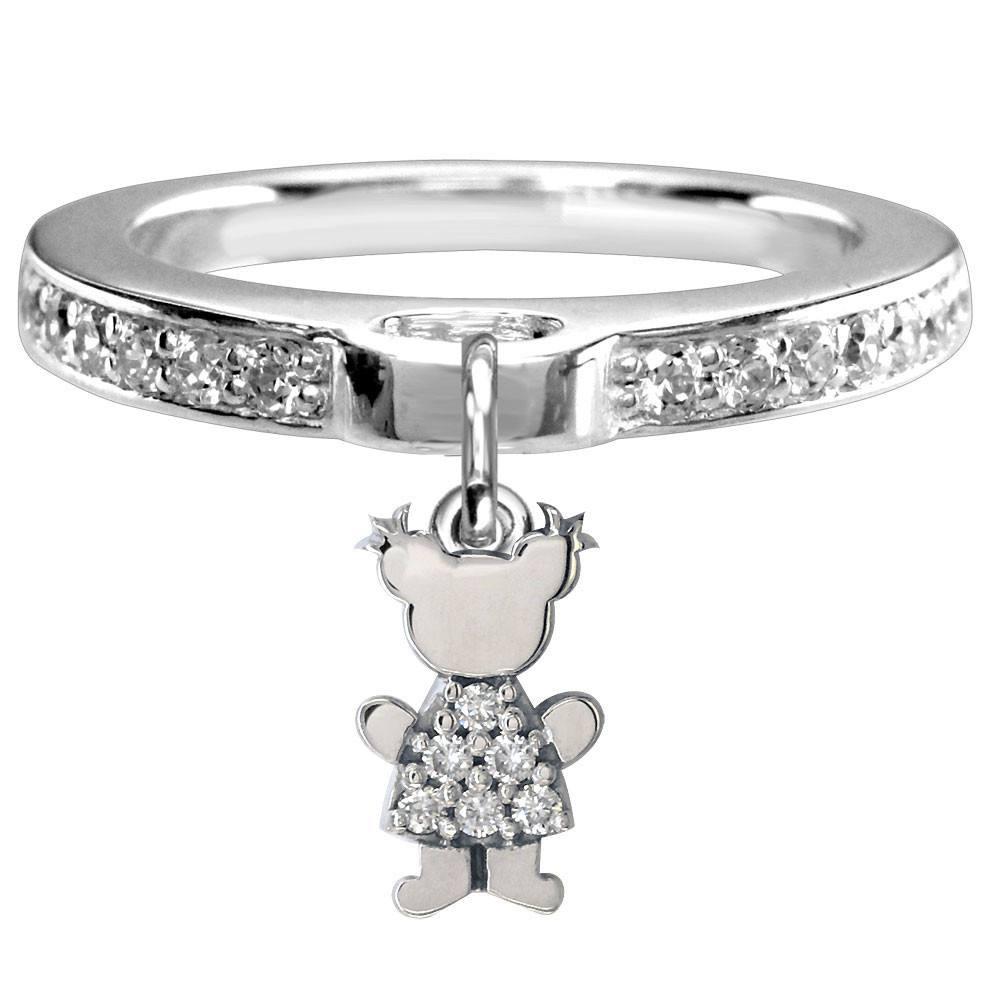 Mini Cubic Zirconia Sziro Girl Charm Ring in Sterling Silver
