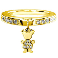 Mini Diamond Sziro Girl Charm Ring in 14k Yellow Gold