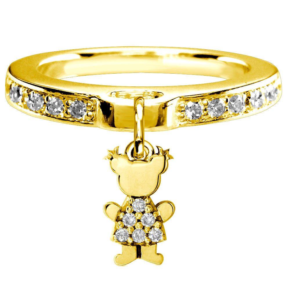 Mini Diamond Sziro Girl Charm Ring in 18k Yellow Gold