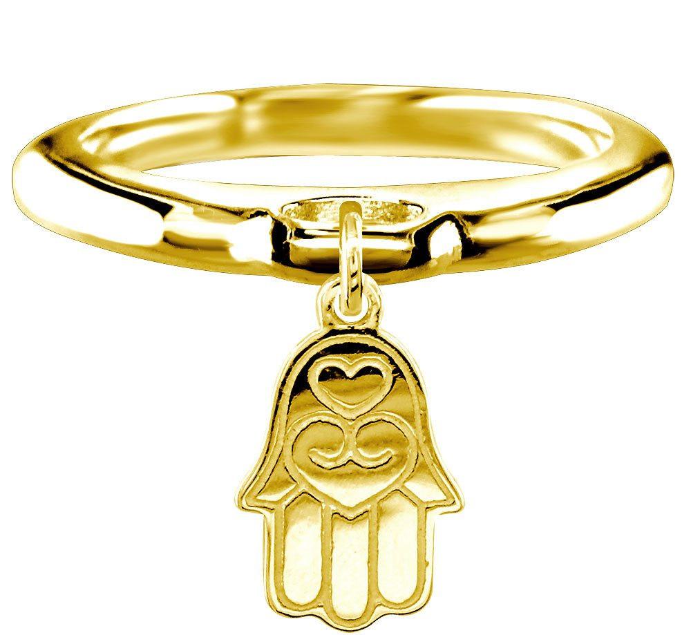 Hamsa, Hand of God Charm Ring in 14k Yellow Gold