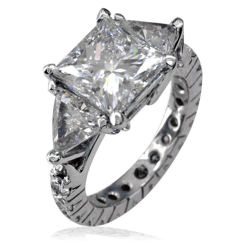 Large Princess Cut and Trillion Three Stone Diamond Engagement Ring E/W-CU1002