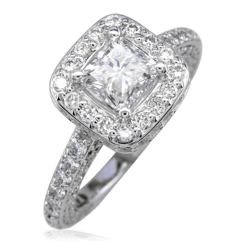 Princess Cut Diamond Engagement Ring with Diamond Halo E/W-CU1005