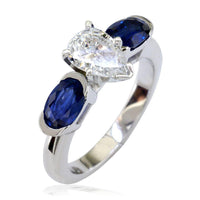 Diamond Pear Engagement Ring with Oval Sapphire Sides E/W-CU1006