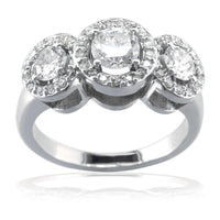 Three Stone Diamond Ring with Diamond Halos E/W-CU1009