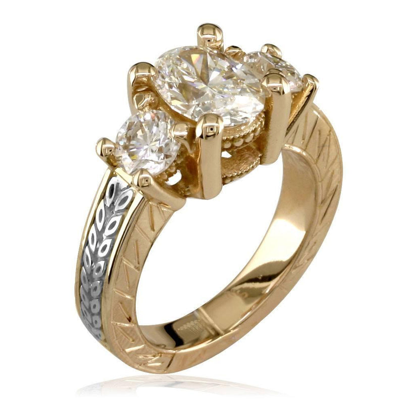 Three Stone Diamond Ring with Carved Designs E/W-CU1015