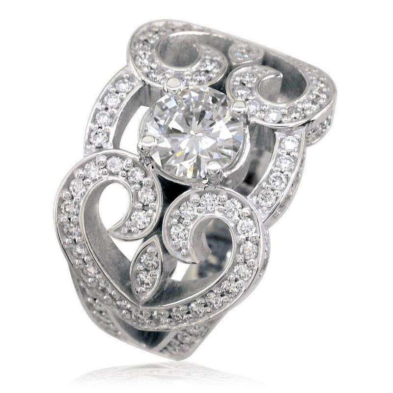 Wide Diamond Ring with a Round Center Stone LR-K0058