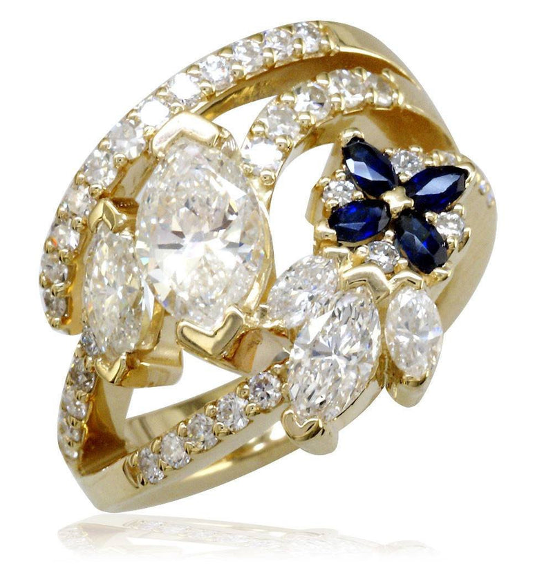 Wide Marquise Shape Sapphire and Diamond Ring LR-CU1038