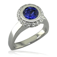 Round Sapphire with Diamond Halo Ring LR-CU1041