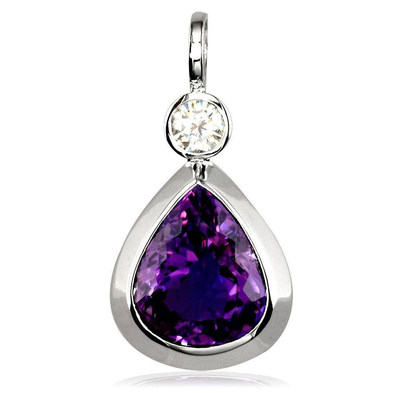 Large Pear Amethyst Pendant in 14K White Gold