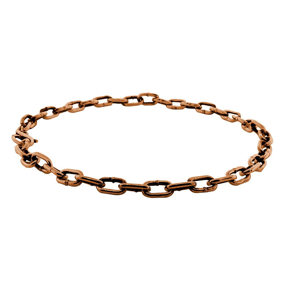 Mens Hardware Oval Link Chain with Black, 22 Inches Long in 14K Pink, Rose Gold