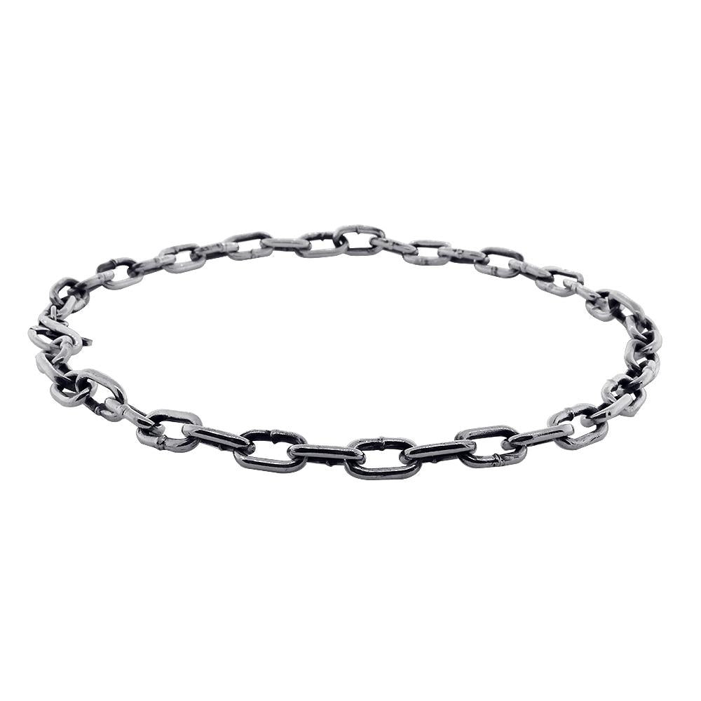 Mens Hardware Oval Link Chain with Black 22 Inches Long in Sterling Silver