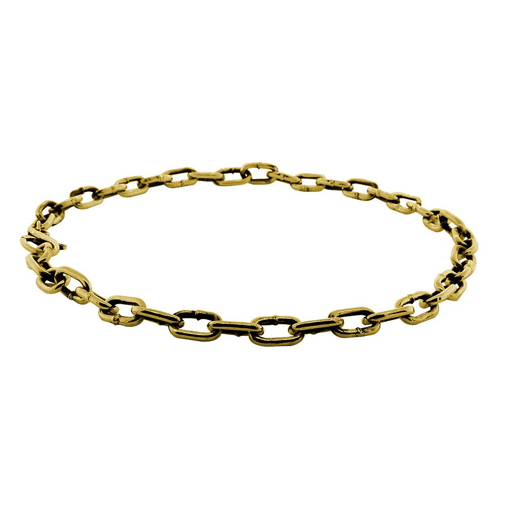 Mens Hardware Oval Link Chain with Black, 22 Inches Long in 14K Yellow Gold