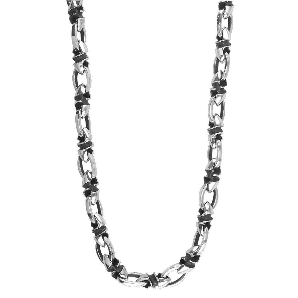Mens Medium Size Twisted Bullet Link and Open Oval Link Chain in Sterling Silver with Black, 22 Inches