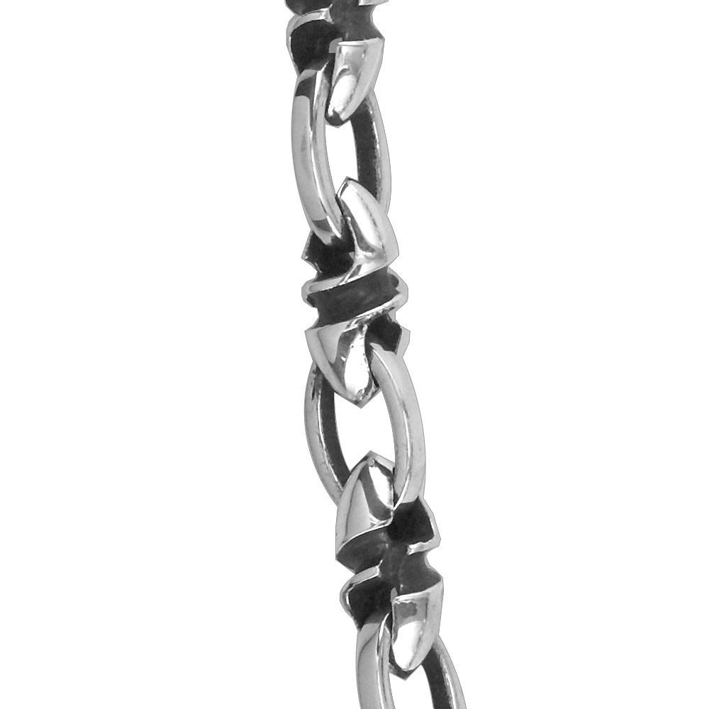 Mens Medium Size Twisted Bullet Link and Open Oval Link Chain in Sterling Silver with Black, 22 Inches