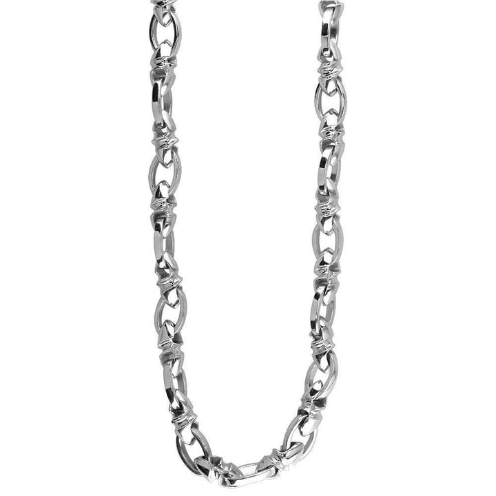 Mens Medium Size Twisted Bullet Link and Open Oval Link Chain in Sterling Silver, 24 Inches