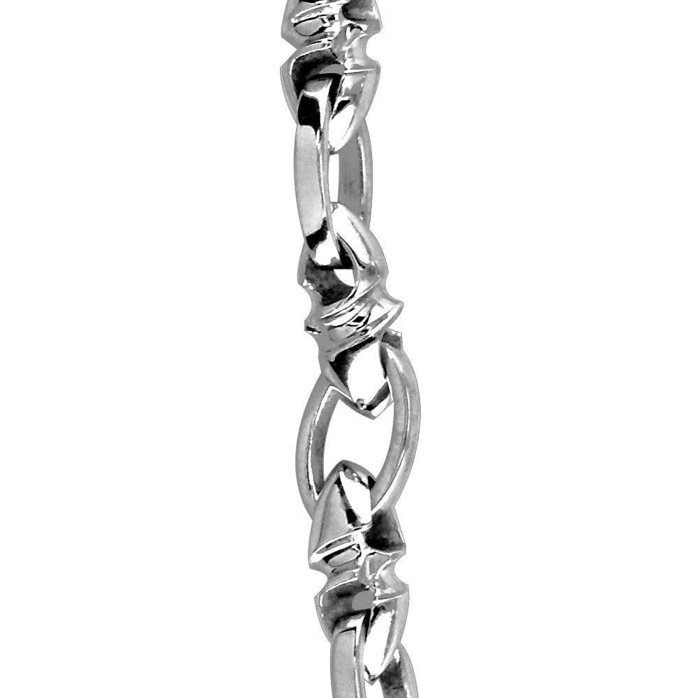 Mens Medium Size Twisted Bullet Link and Open Oval Link Chain in Sterling Silver, 24 Inches