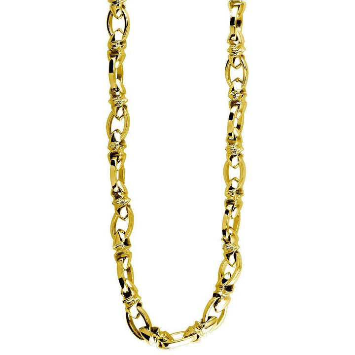 Mens Medium Size Twisted Bullet Link and Open Oval Link Chain in 14k Yellow Gold, 24 Inches