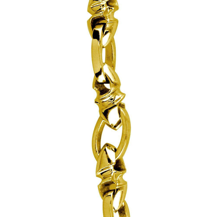 Mens Medium Size Twisted Bullet Link and Open Oval Link Chain in 14k Yellow Gold, 24 Inches
