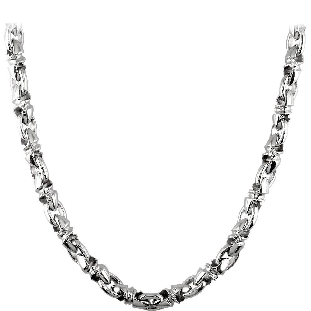Mens Medium Size Twisted Bullet Link Chain in Sterling Silver, 24 Inches